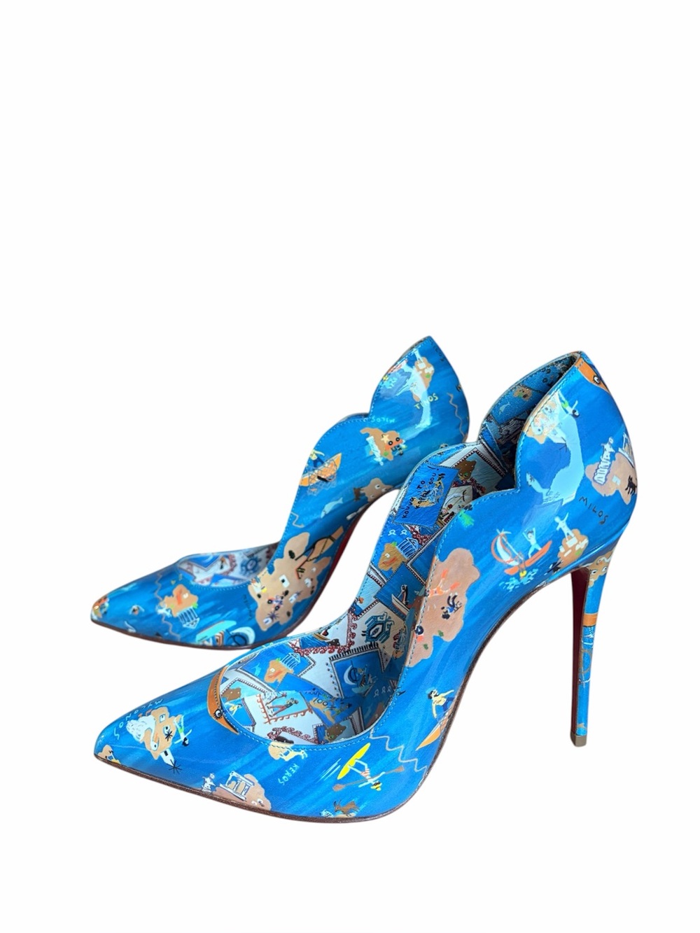 Christian Louboutin Blue Illustrated Pointed-Toe Stiletto Pumps